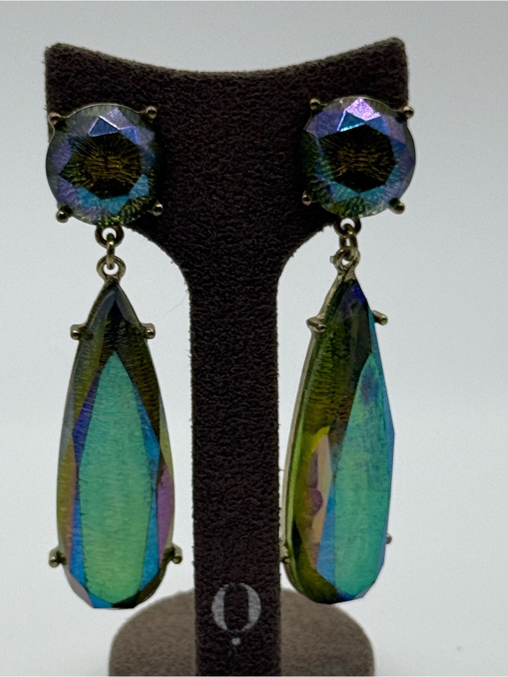 Vintage Iridescent Teardrop Drop Earrings - Women Jewelry - Green/Blue